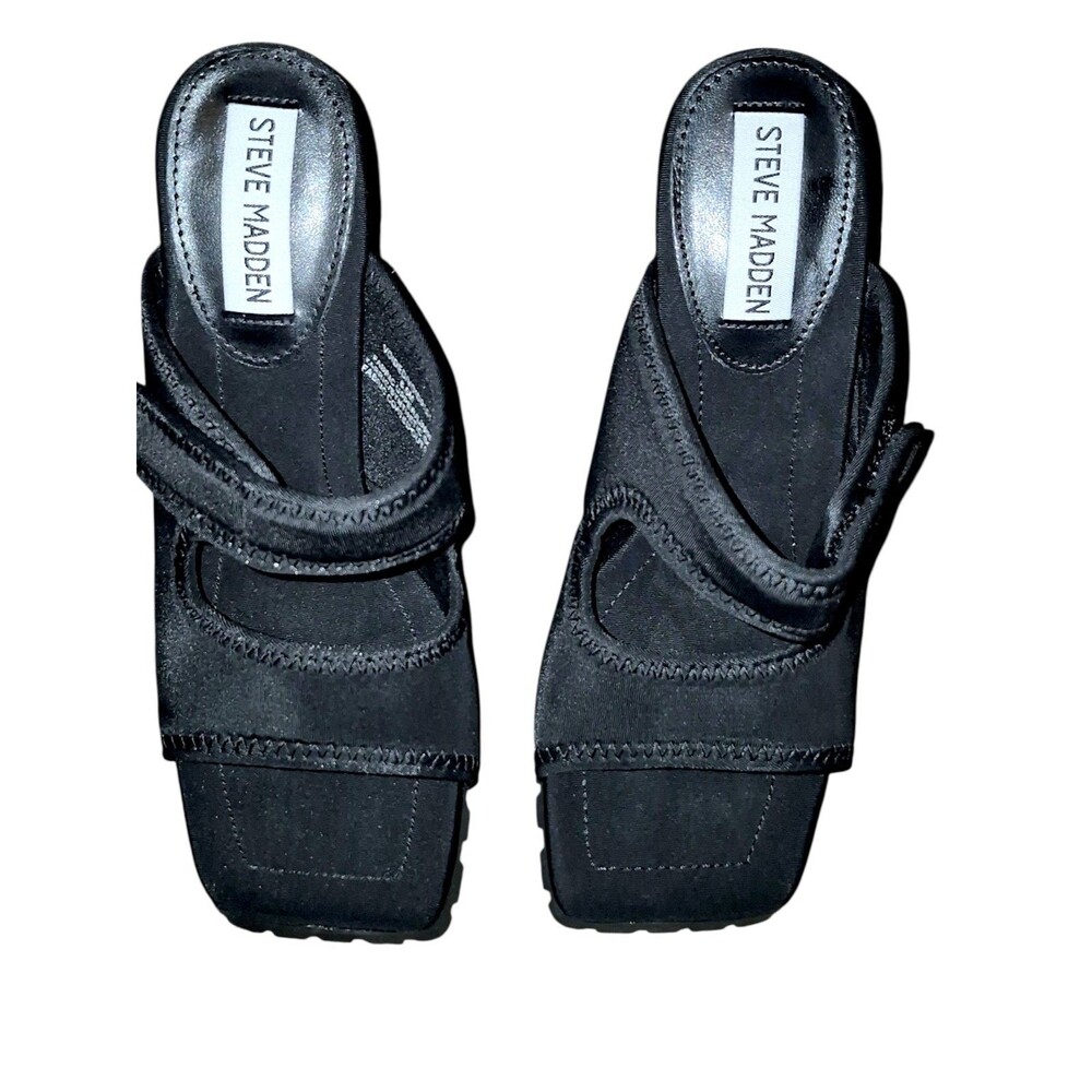 Steve Madden Voided Black 6.5  Stiletto Heel Squared Open Toe Heeled Sandals